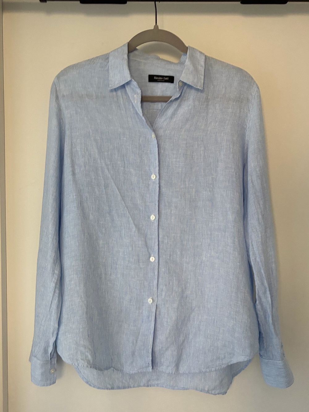 Massimo Dutti Blue and White Fine Striped Linen Shirt Size 36